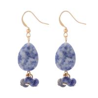 Gemstone Earrings, Blue Speckle Stone, with cobre & ferro, cromado de cor dourada, joias de moda & para mulher, azul, 15-80mm, vendido por par