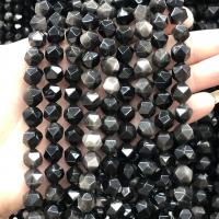 Gemstone smykker perler, Silver + Obsidian, poleret, du kan DIY & forskellig størrelse for valg & facetteret, sort, Solgt Per Ca. 38 cm Strand