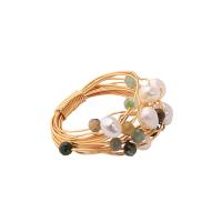 Freshwater Pearl Finger Ring Brass with Freshwater Pearl & Quartz gold color plated fashion jewelry & for woman multi-colored 1.7cm Sold By PC