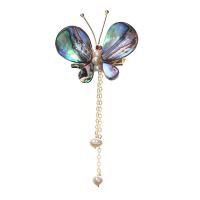 Freshwater Pearl Brooch Brass with Abalone Shell & Freshwater Pearl Butterfly gold color plated fashion jewelry & for woman multi-colored Sold By PC