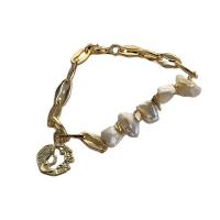 Freshwater Cultured Pearl Bracelet Brass with Freshwater Pearl with 6.5 extender chain 14K gold plated fashion jewelry & for woman two different colored Length 17.5 cm Sold By PC