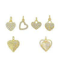 Brass Heart Pendants gold color plated & micro pave cubic zirconia & for woman golden nickel lead & cadmium free Sold By PC