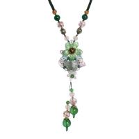 Sweater Chain Necklace Polyester Cord with Green Aventurine & Green Agate & White Agate & Shell & Lampwork & Zinc Alloy handmade fashion jewelry & for woman multi-colored 150mm Length 80 cm Sold By PC