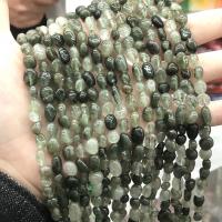 مجوهرات كوارتز الطبيعية الخرز, Rutilated كوارتز, مصقول, ديي, أخضر, 6x8mm, تباع لكل تقريبا 38 سم حبلا