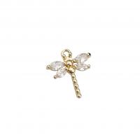 Cubic Zirconia Micro Pave Brass Pendant, Dragonfly, KC gold color plated, DIY & micro pave cubic zirconia, 14x15mm, Sold By PC