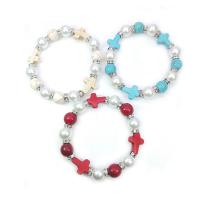 Fashion Turquoise Bracelets with Plastic Pearl & Zinc Alloy Cross silver color plated fashion jewelry & Unisex & with rhinestone Inner Approx 70mm Sold By PC