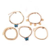 Zinc Alloy Anklet with 7cm extender chain Butterfly gold color plated 5 pieces & fashion jewelry & for woman & enamel & with rhinestone nickel lead & cadmium free Length 20 cm Sold By Set