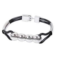 Zinc Alloy Bracelet with PU Rubber silver color plated fashion jewelry & for man two different colored 6.50mm Length 20 cm Sold By PC