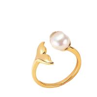 Pierścień z perłami słodkowodnymi, Mosiądz, ze Perła naturalna słodkowodna, 14K złota chromowana, Regulowane & biżuteria moda & dla kobiety, dostępnych więcej kolorów, 7-8mm, sprzedane przez PC