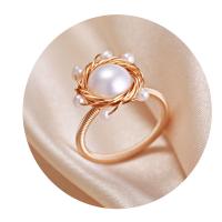 Sladkovodní Pearl prst prsten, Mosaz, s Sladkovodní Pearl, 14K pozlacené, Nastavitelný & módní šperky & pro ženy, dvě různé barevné, 3-4mm,7-8mm, Prodáno By PC