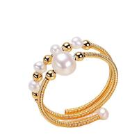 Pierścień z perłami słodkowodnymi, Mosiądz, ze Perła naturalna słodkowodna, 14K złota chromowana, Regulowane & biżuteria moda & dla kobiety, dwóch różnych kolorach, 3-4mm,4-5mm, sprzedane przez PC