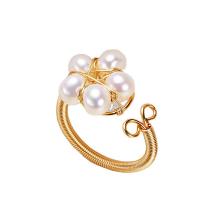 Sladkovodní Pearl prst prsten, Mosaz, s Sladkovodní Pearl, 14K pozlacené, Nastavitelný & módní šperky & pro ženy, dvě různé barevné, 4-5mm, Prodáno By PC