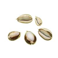 Shell Pendants, with Brass, gold color plated, DIY, mixed colors, 15x25-23x33mm, Sold By PC
