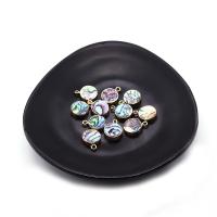 Natural Abalone Shell Pendants with Brass Flat Round gold color plated DIY multi-colored 12mm Sold By PC