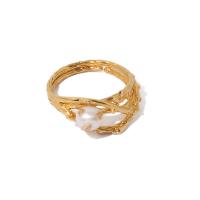 Édesvízi gyöngy Finger Ring, Sárgaréz, -val Édesvízi gyöngy, arany színű aranyozott, divat ékszerek & a nő, két különböző színű, 10*17.2mm, Által értékesített PC