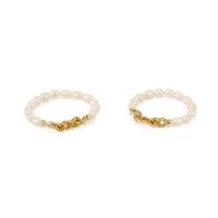 Sladkovodní Pearl prst prsten, s Mosaz, barva pozlacený, módní šperky & různé velikosti pro výběr & pro ženy, dvě různé barevné, Prodáno By PC
