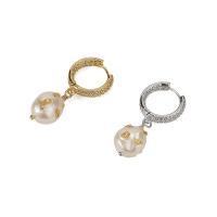 Freshwater Pearl Earrings Brass with Freshwater Pearl plated fashion jewelry & micro pave cubic zirconia & for woman & gold foil Sold By PC