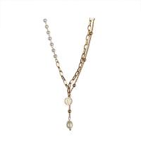 Natural Freshwater Pearl Necklace with Zinc Alloy gold color plated fashion jewelry & for woman two different colored Sold Per 21-50 cm Strand
