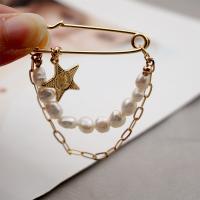 Freshwater Pearl Brooch Brass with Freshwater Pearl 18K gold plated fashion jewelry & for woman two different colored 4.5-5cm Sold By PC