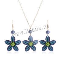 Acrylic Jewelry Set earring & necklace with 5CM extender chain Flower printing fashion jewelry & for woman blue Length Approx 57.5 cm Sold By Set