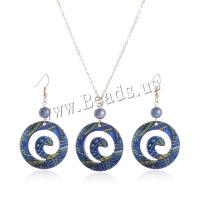 Acrylic Jewelry Set earring & necklace with 5CM extender chain Round printing fashion jewelry & for woman blue Length Approx 61.5 cm Sold By Set