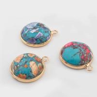 Natural Imperial Jasper Pendants Impression Jasper with Brass Flat Round gold color plated fashion jewelry & DIY Sold By PC