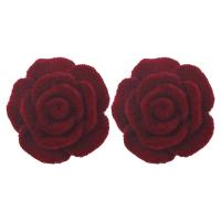 Earring Jewelry Flocking Fabric Flower fashion jewelry & for woman red 20mm Sold By Pair