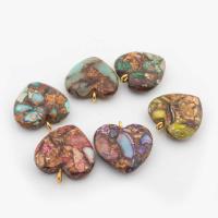 Pingentes de Jaspe Imperial, A pedra do rei, with cobre, Coração, cromado de cor dourada, DIY, Mais cores pare escolha, 20x20x6mm, vendido por PC