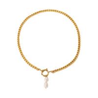 Přírodní Sladkovodní Pearl náhrdelník, 304 Stainless Steel, s Sladkovodní Pearl, 18K pozlacené, módní šperky & pro ženy, zlatý, Prodáno za Cca 18.31 inch Strand