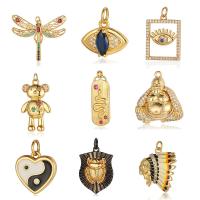 Evil Eye Pendants Brass gold color plated DIY & micro pave cubic zirconia & enamel nickel lead & cadmium free Sold By PC