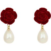 Oorbel sieraden, Stroomden Stof, met Plastic Pearl, Rose, mode sieraden & verschillende stijlen voor de keuze & voor vrouw, rood, 18x40mm, Verkocht door pair