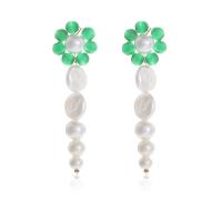 Cats Eye Earring with Plastic Pearl Flower fashion jewelry & for woman Sold By Pair