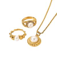Fashion Stainless Steel Jewelry Sets 304 Stainless Steel with Plastic Pearl Vacuum Ion Plating fashion jewelry & for woman golden Length Approx 15.75 Inch Sold By PC