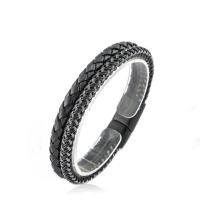 PU Leather Cord Bracelets with 316L Stainless Steel vintage & for man black Length 21.5 cm Sold By PC
