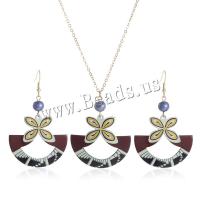 Acrylic Jewelry Set earring & necklace with Plastic Pearl with 5CM extender chain Flower printing fashion jewelry & for woman mixed colors Length Approx 62 cm Sold By Set