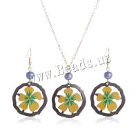 Acrylic Jewelry Set earring & necklace with Plastic Pearl with 5.5CM extender chain Flower printing fashion jewelry & for woman mixed colors Length Approx 63 cm Sold By Set