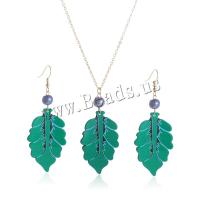 Acrylic Jewelry Set earring & necklace with Plastic Pearl with 5CM extender chain Leaf printing fashion jewelry & for woman green Length Approx 67 cm Sold By Set