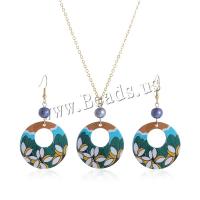 Acrylic Jewelry Set earring & necklace with Plastic Pearl with 5CM extender chain Round printing fashion jewelry & for woman mixed colors Length Approx 63 cm Sold By Set