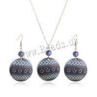 Acrylic Jewelry Set earring & necklace with Plastic Pearl with 5CM extender chain Round printing fashion jewelry & for woman mixed colors Length 61.5  Sold By Set