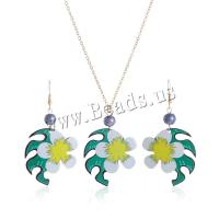 Acrylic Jewelry Set earring & necklace with 4.5CM extender chain Flower printing fashion jewelry & for woman mixed colors Length Approx 61.5 cm Sold By Set