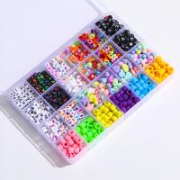 Plastic Kralen, DIY & 24 cellen & glazuur, gemengde kleuren, 190x130x21mm, Ca 1000pC's/box, Verkocht door box