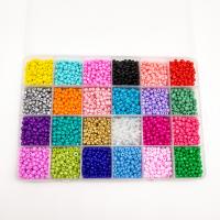 Blandade Glas Seed Beads, Glass Seed Beads, med Plastlåda, Rund, DIY, blandade färger, 4mm,192x130x22mm, Ca 4800PC/Box, Säljs av Box