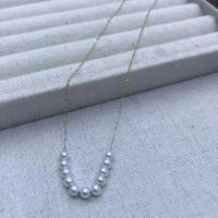 925 Sterling Stříbrný perlový náhrdelník, Sladkovodní Pearl, s 925 Sterling Silver, Kolo, 18K pozlacené, módní šperky & různé délky pro volbu & pro ženy, bílý, 5mm, Prodáno By PC