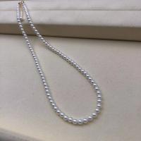925 Sterling Stříbrný perlový náhrdelník, Sladkovodní Pearl, s 925 Sterling Silver, s 5cm extender řetězce, Kolo, barva pozlacený, módní šperky & různé velikosti pro výběr & pro ženy, bílý, Délka Cca 40 cm, Prodáno By PC