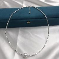 925 Sterling Stříbrný perlový náhrdelník, Edison+Perla, s 925 Sterling Silver, s 5cm extender řetězce, Kolo, módní šperky & různé velikosti pro výběr & pro ženy, bílý, Délka Cca 40 cm, Prodáno By PC