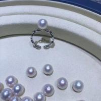 Naturlig Akoya kulturperler Perle smykker, med 925 Sterling Sølv, Runde, Justerbar & mode smykker & for kvinde, hvid, inner diameter:17~21mm,8.5-9mm, Solgt af PC