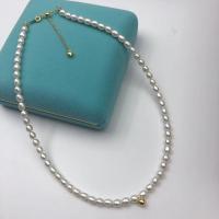 925 Sterling Stříbrný perlový náhrdelník, Sladkovodní Pearl, s 925 Sterling Silver, s 5cm extender řetězce, Kolo, barva pozlacený, módní šperky & pro ženy, bílý, 4-5mm, Délka Cca 40 cm, Prodáno By PC