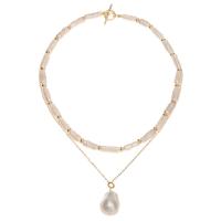 Freshwater Pearl Brass Necklace with 925 Sterling Silver & Freshwater Pearl 18K gold plated Natural & 2 pieces & fashion jewelry & for woman two different colored Approx 0.7mm Sold By Set
