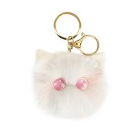 Fur Ball Pom Pom Keychain, Plush, with Tibetan Style, Cat, cute & Unisex & different styles for choice, more colors for choice, Sold By PC