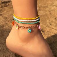 Zinc Alloy Anklet with Glass Beads plated 4 pieces & fashion jewelry nickel lead & cadmium free Sold By Set
